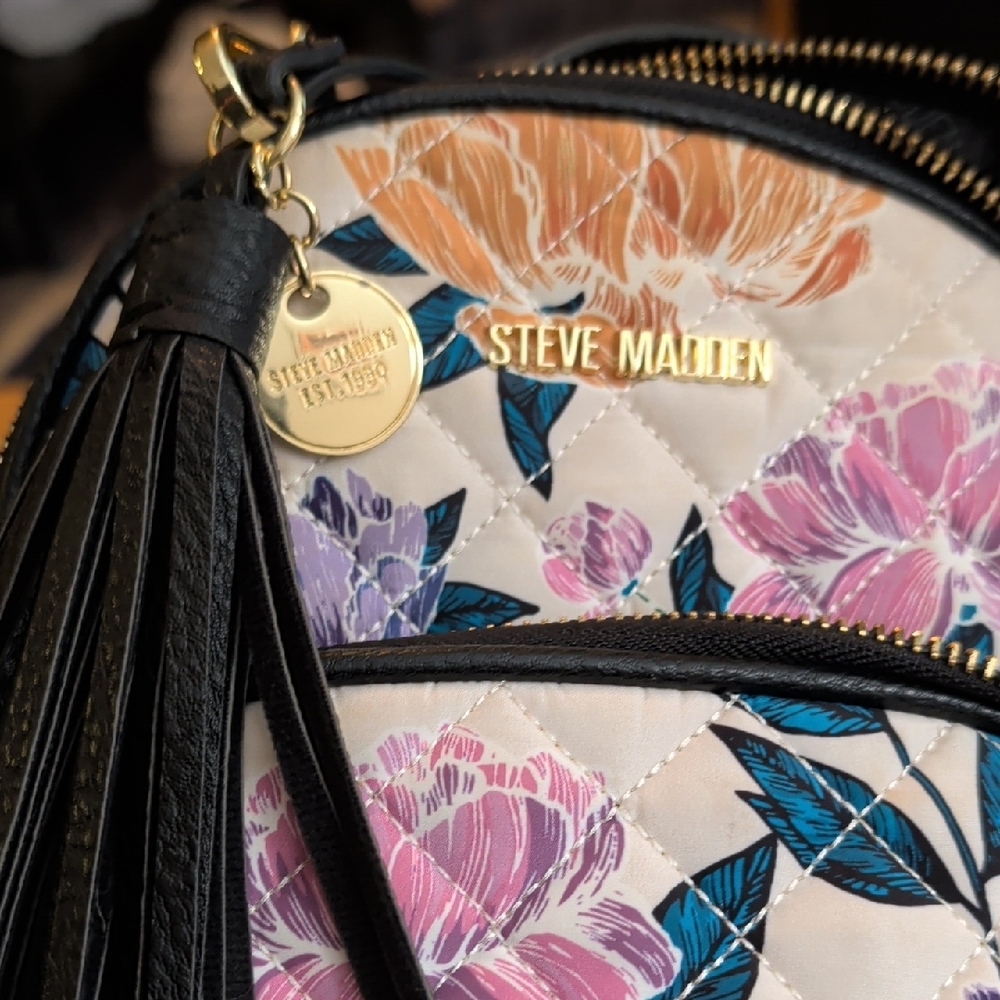 Steve Madden Quilted Floral Backpack in Pink, Peach & Teal